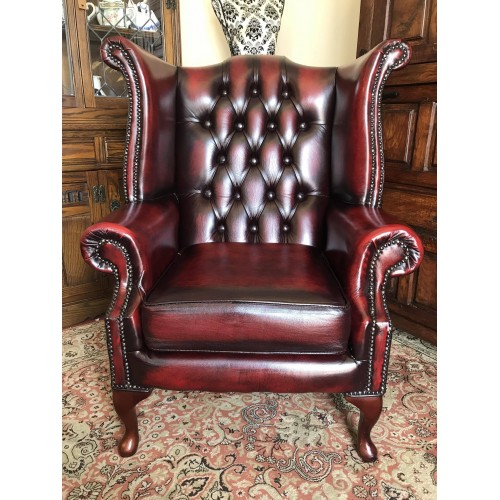 Red Leather Chesterfield Wingback Armchair, Leather Winged Armchair