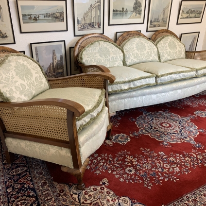 Stunning Burr Walnut Art Deco Begere Three Seater Settee And Armchair Circa 1920 - Now Sold