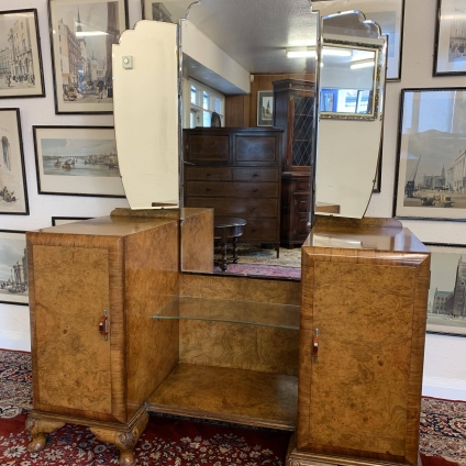 Fantastic Quality Burr Walnut Art Deco Triple Mirror Dressing Table - Now Sold