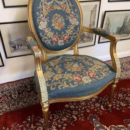 Fantastic French Gilt Cameo Back Needlepoint Salon/armchair - Now Sold