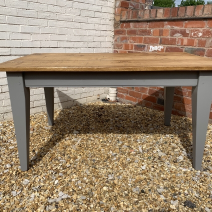 Fantastic Plank Top Pine Kitchen Table On Four Painted And Tapered Legs - Now Sold