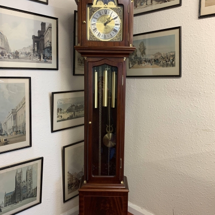 Fine Quality Inlaid Mahogany Brass Faced Eight Day Grandfather Clock - Now Sold