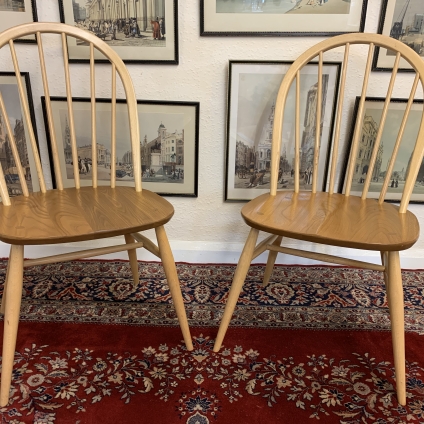 Stylish Pair Of Beech And Elm Mid Century "ercol" Windsor Chairs - Now Sold