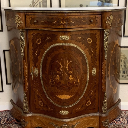 Stunning Kingwood Marquetry Inlaid Marble Top Shaped Credenza/side Cabinet - Now Sold