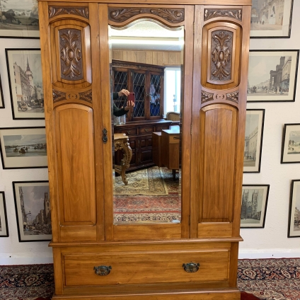 Beautiful Victorian Carved Satinwood Mirrored Door Wardrobe Circa 1890 -now Sold