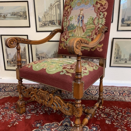 Fabulous French Carved Walnut Needlepoint Thrown / Armchair - Now Sold