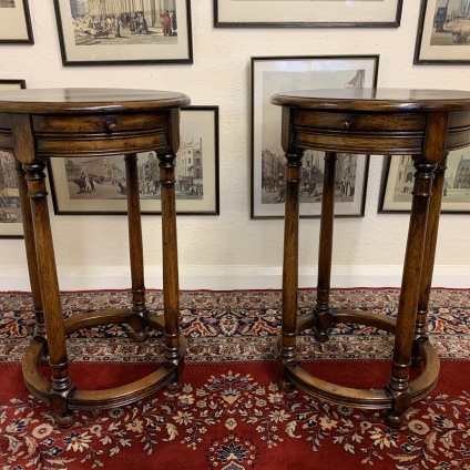 A Pair Of Outstanding Quality Oak Round Side Tables With Drawers - Now Sold