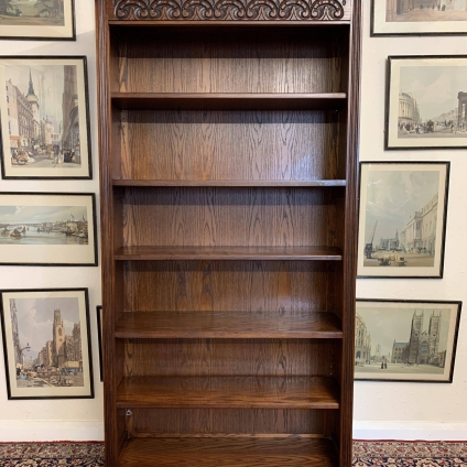 Outstanding Quality Carved Oak Old Charm Tall Open Bookcase - Now Sold