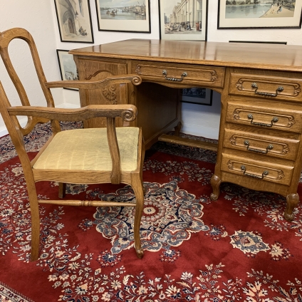 Fabulous Quality French Carved Oak Partners Desk And Chair - Now Sold