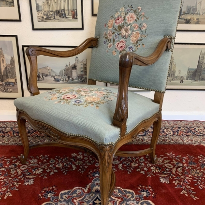 Beautiful French Carved Oak Needlepoint Armchair - Now Sold