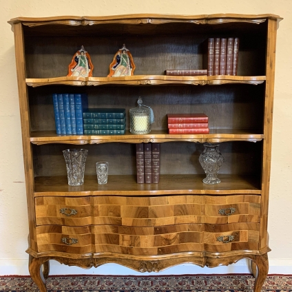 Fantastic French Serpentine Shaped Burr Walnut Bookcase With Drawers Below - Now Sold