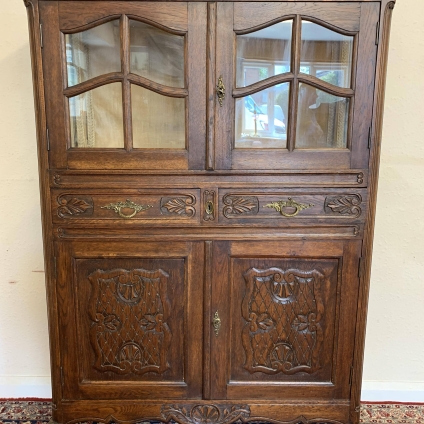 Unusual Carved French Oak Glazed Cabinet Circa 1900 - Now Sold