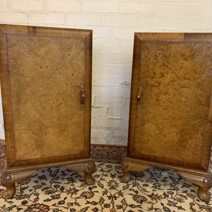 Stylish Pair Of Burr Walnut Art Deco Bedside Cabinets - Now Sold