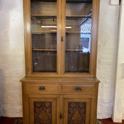 Outstanding Quality Arts And Crafts Carved Oak Glazed Bookcase/cabinet - Now Sold