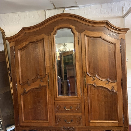 Stunning Shaped Antique French Carved Oak Mirror Door Armoire/wardrobe - Now Sold