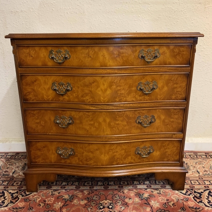 Fantastic Burr Walnut Serpentine Shaped Chest Of Four Drawers - Now Sold