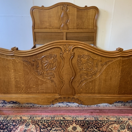 Fantastic French Shaped Carved Oak Bed (ref3) - Now Sold