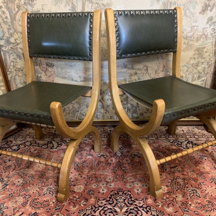 Fantastic Pair Of Antique Oak X Framed Chairs In The Manor Of Pugin Circa 1920 - Now Sold