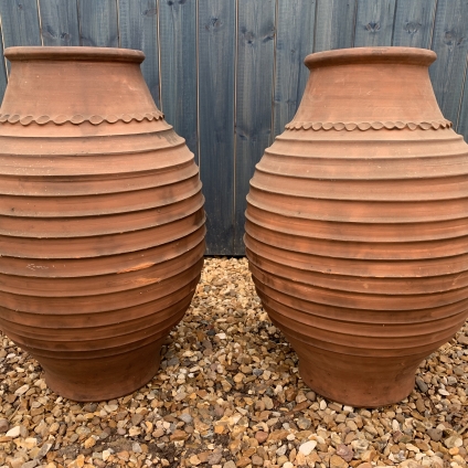Fabulous Pair Of Large Antique Terracotta Urns/planters/pots - Now Sold