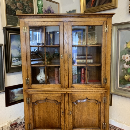 Outstanding Quality English Medium Oak Glazed Bookcase - Now Sold