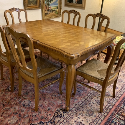 Fantastic Quality French Oak Shaped Extending Table With Six Matching Chairs - Now Sold