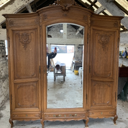 Stunning Antique French Carved Oak Mirrored Door Brakefront Armoire/wardrobe- Now Sold