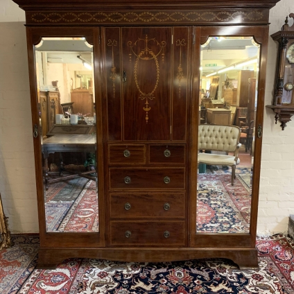 Outstanding Quality Edwardian Mahogany Marquetry Inlaid Combination Wardrobe - Now Sold