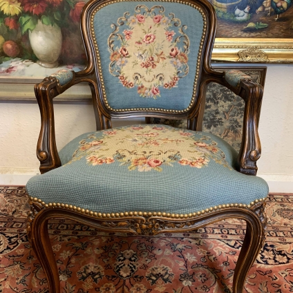 Stunning French Carved Oak Louis Xv Needlepoint Armchair - Now Sold