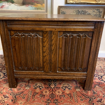 Outstanding Quality Neat Size Oak Linen Fold Storage Chest - Now Sold