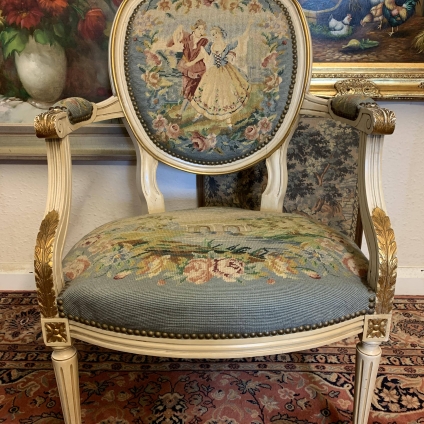 Fabulous French Whie And Gilt Louis Xv Needlepoint Chair - Now Sold