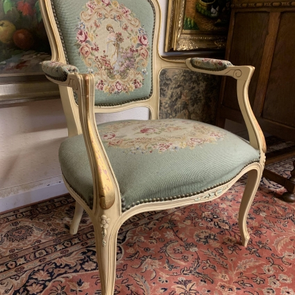 Pretty French White And Gilt Louis Xv Needlepoint Armchair - Now Sold