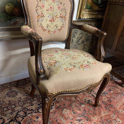 Beautiful French Carved Oak Louis Xv Needlepoint Chair - Now Sold