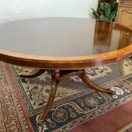 Outstanding Quality Mahogany And Yew Wood Round Pedestal Dining Table - Now Sold