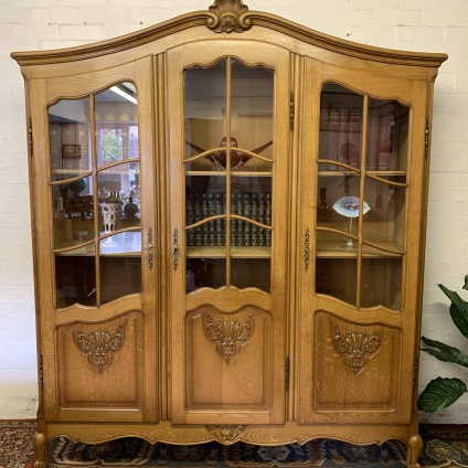 Stunning French Shaped Carved Oak Three Door Bookcase/cabinet - Now Sold