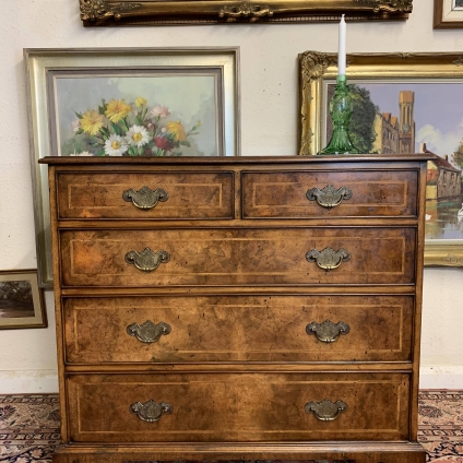 Outstanding Quality Walnut Crossbanded Chest Of Two Short And Three Long Drawers - Now Sold