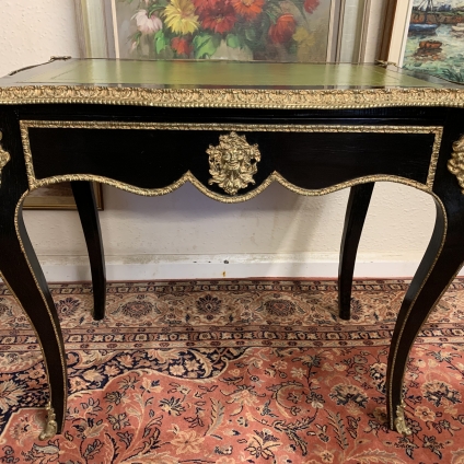 Antique Ebonised Ormolu Mounted Shaped Leather Topped Ladies Writting Table/desk - Now Sold