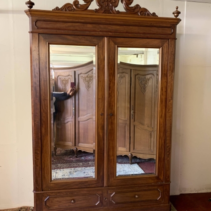 Stunning Antique French Carved Mahogany Two Door Mirrored Armoire/wardrobe - Now Sold