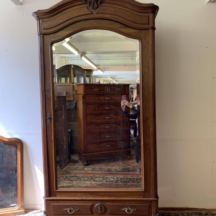 Elegant Antique French Carved Oak Mirrored Door Linen Cupboard/armoire/wardrobe - Now Sold