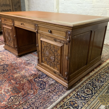Outstanding Quality French Carved Oak Partners Desk Circa 1910 - Now Sold