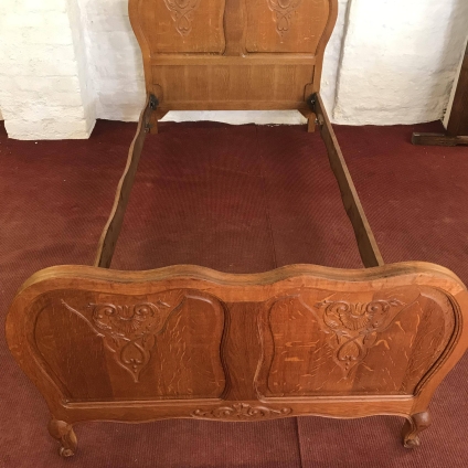 Fantastic French Carved Golden Oak Single Bed - Now Sold