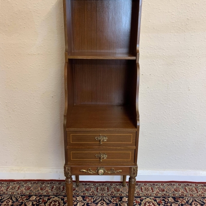 Quality Mahogany Brass Decorated Slim Waterfall Bookcase With Drawers Below - Now Sold