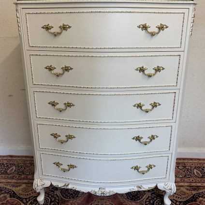 Quality Shaped Cream & Gilt Olympus Chest Of Drawers - Now Sold