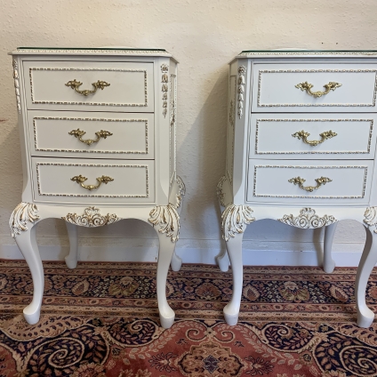 Quality Pair Of Cream & Gilt Olympus Bedside Drawers / Cabinets - Now Sold