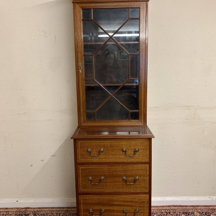 Fantastic Quality Slim Inlaid Mahogany Bookcase On Chest - Now Sold