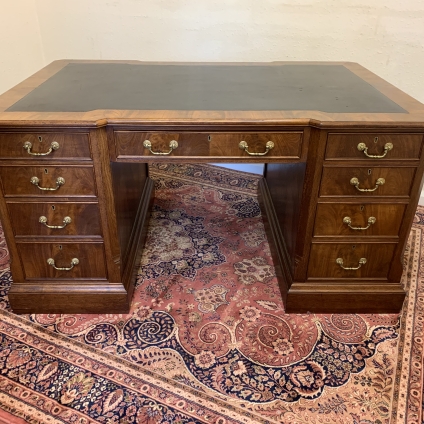 Outstanding Quality Mahogany Leather Top Breakfront Pedestal Partners Desk - Now Sold