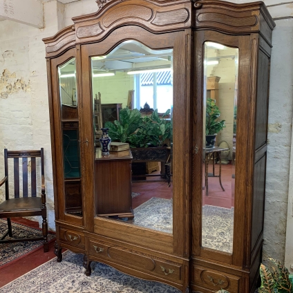 Antique French Carved Oak Three Mirrored Door Armoire Circa 1885 - Now Sold