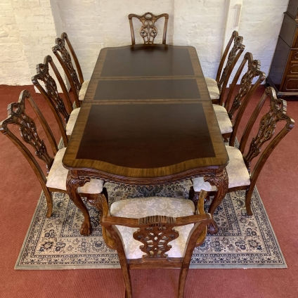 Fantastic Carved Mahogany Extending Dining Table And Eight Matching Chairs - Now Sold