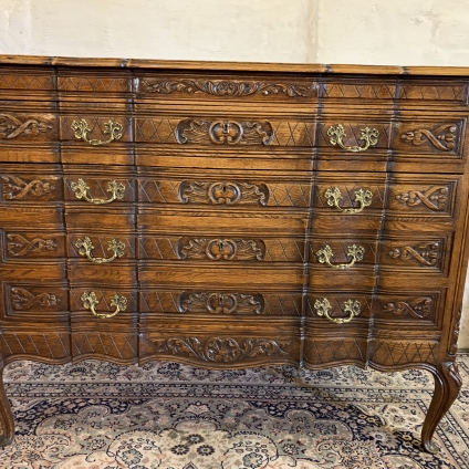 Stunning Antique Large French Carved Oak Shaped Chest Of Drawers Circa 1920 - Now Sold
