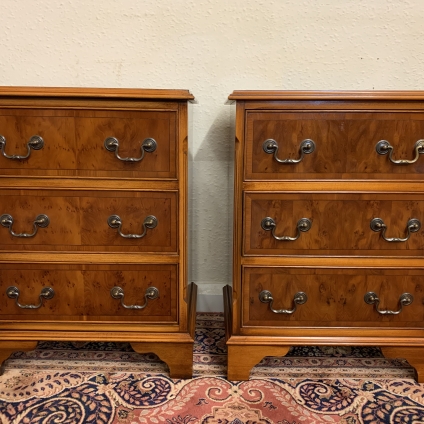 Fantastic Pair Of Yew Wood Chests Of Three Drawers - Now Sold