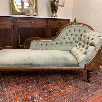 Outstanding Quality Victorian Carved Walnut Upholstered Chaise Longue - Now Sold